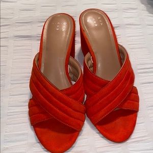 Red orange slip on heeled sandals W7